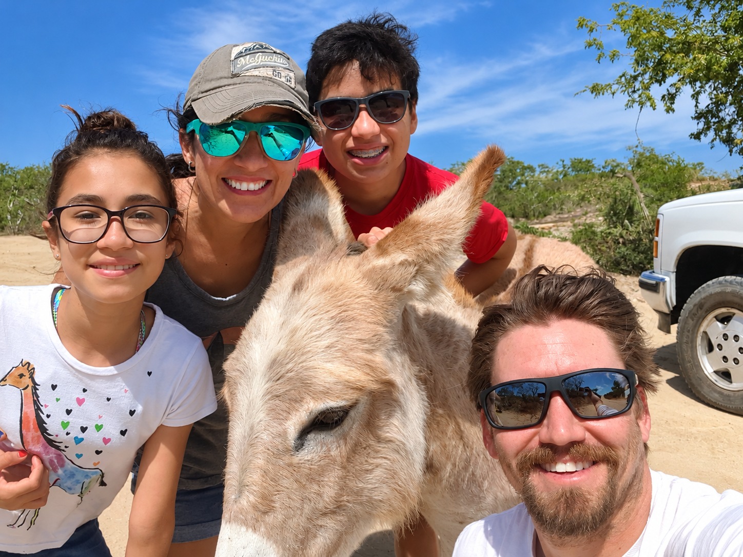 The four of us with a donkey
